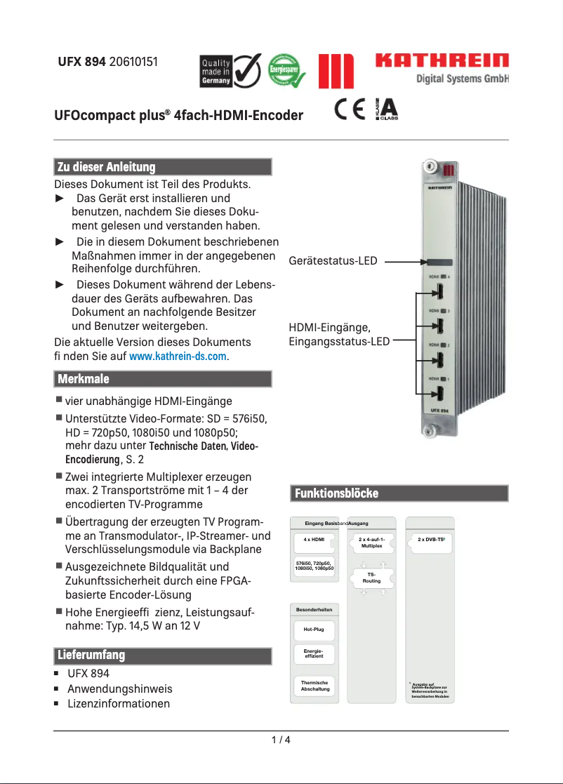 Página 1 del manual Manual de usuario Kathrein UFX 894