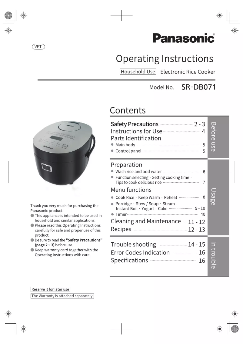 Imagen de la primera página del manual del dispositivo SR-DB071