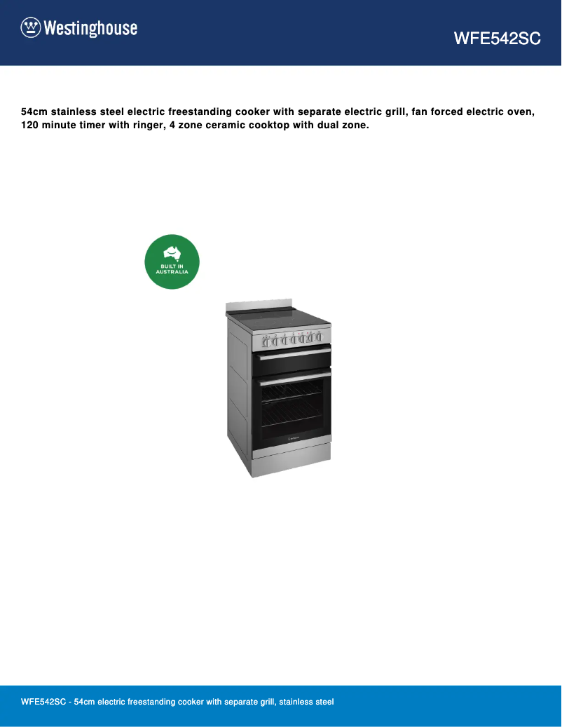Página 1 del manual Ficha técnica Westinghouse WFE542SC