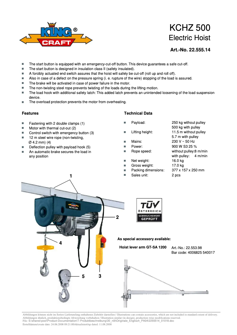 Página 1 del manual Manual de usuario King Craft KCHZ 500