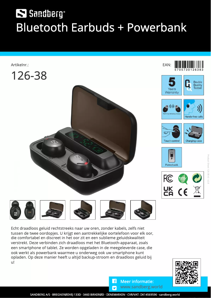 Página 1 del manual Manual de usuario Sandberg Bluetooth Earbuds + Powerbank 126-38