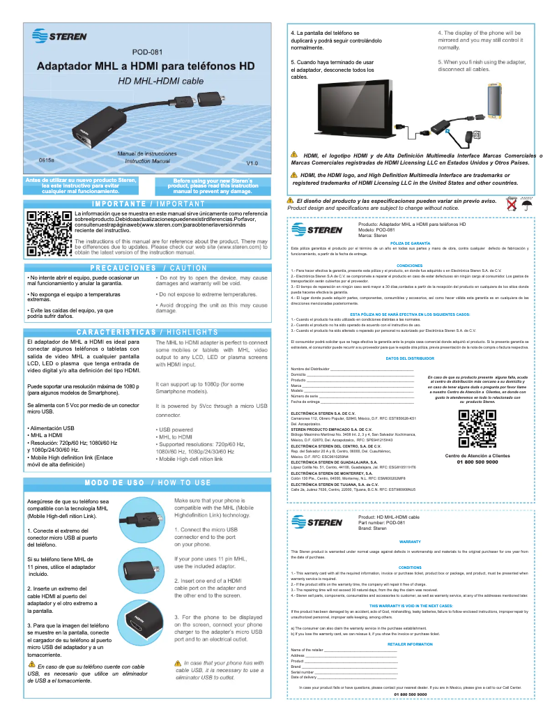 Imagen de la primera página del manual del dispositivo POD-081