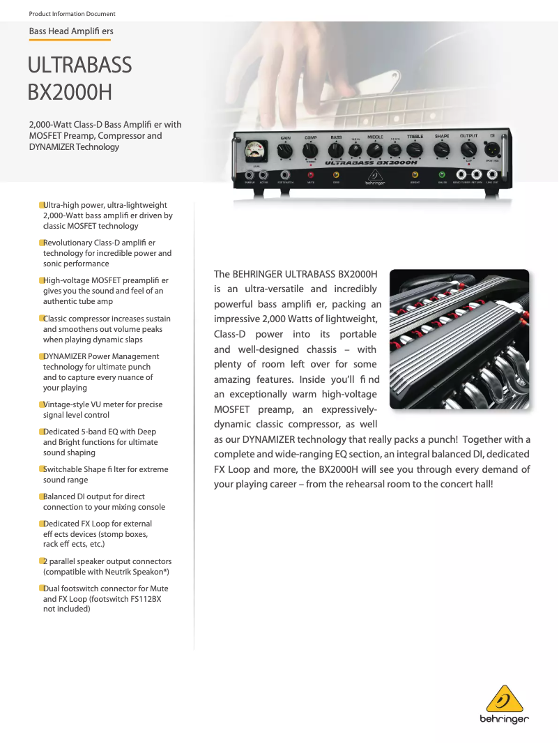 Imagen de la primera página del manual del dispositivo Ultrabass BX2000H