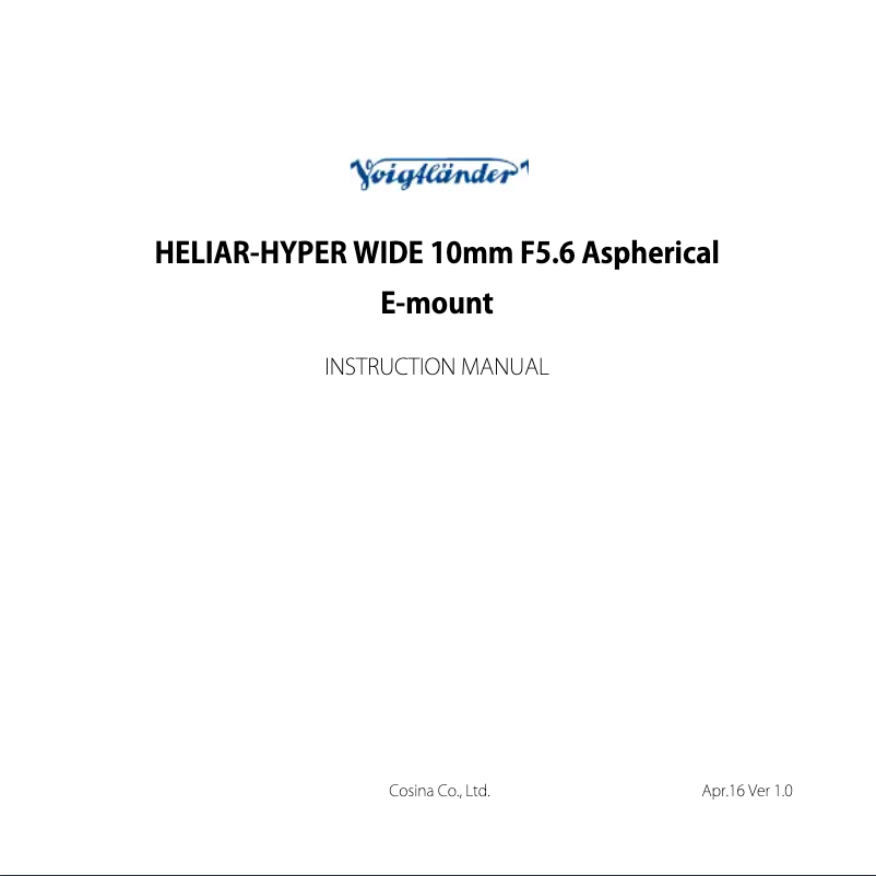 Página 1 del manual Manual de usuario Voigtländer E-Mount 10 mm / F 5.6