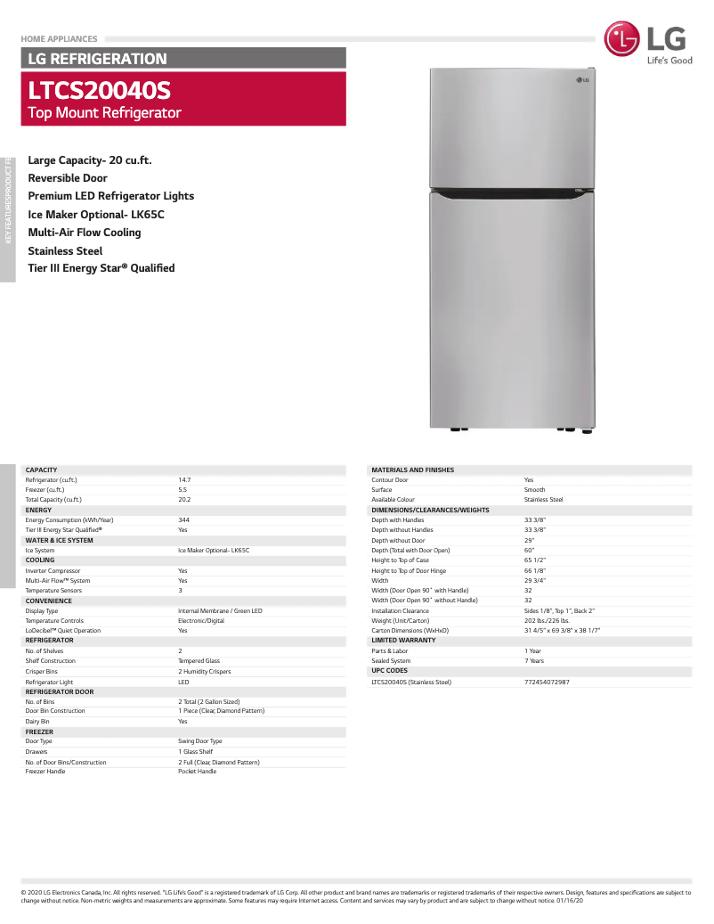 Página nº 1 - Ficha técnica LG LTCS20040S