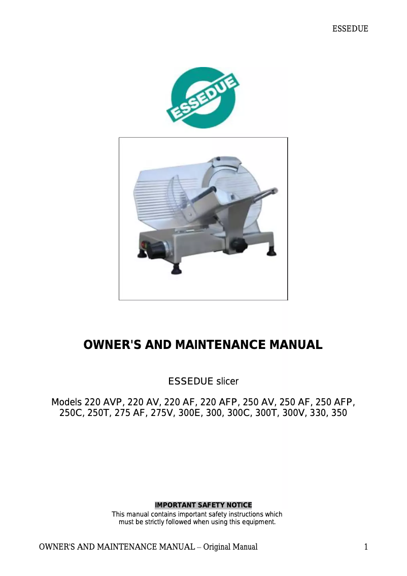 Página nº 1 - Manual de usuario Essedue 220AF