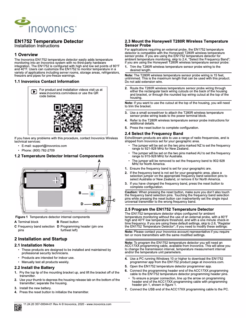 Página 1 del manual Manual de usuario Inovonics EN1752