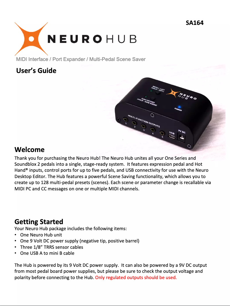 Imagen de la primera página del manual del dispositivo Neuro Hub SA164