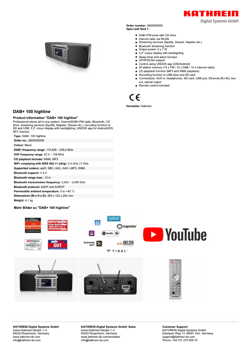 Página nº 1 - Ficha técnica Kathrein DAB+ 100 highline