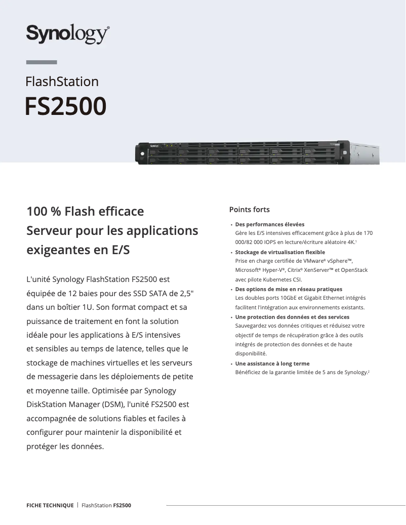 Página 1 del manual Ficha técnica Synology FlashStation FS2500