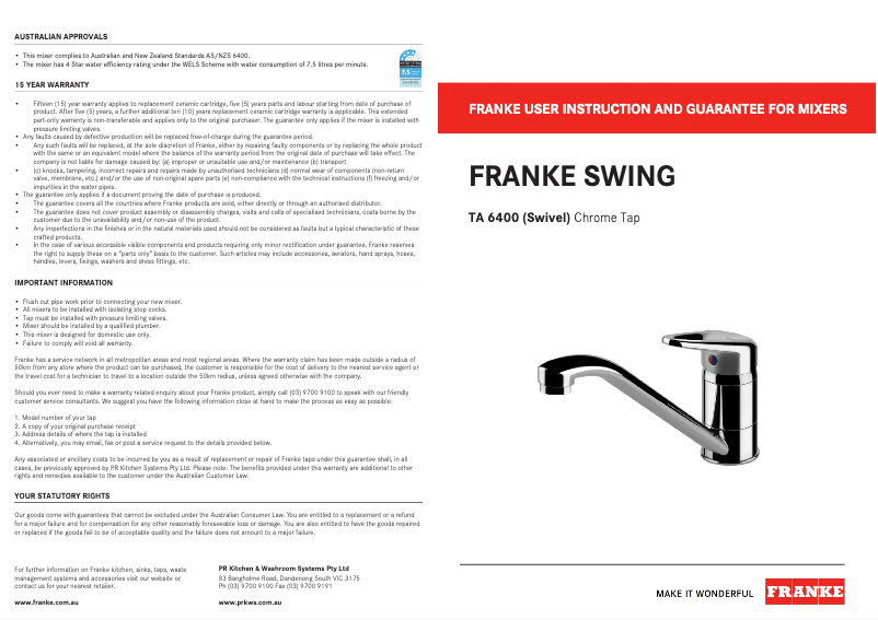 Página 1 del manual Manual de usuario Franke TA6400