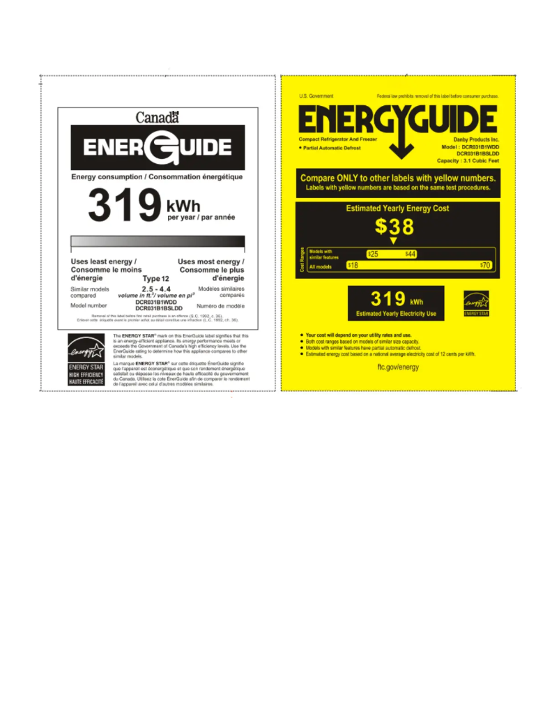 Página 1 del manual Etiqueta energética Danby DCR031B1WDD