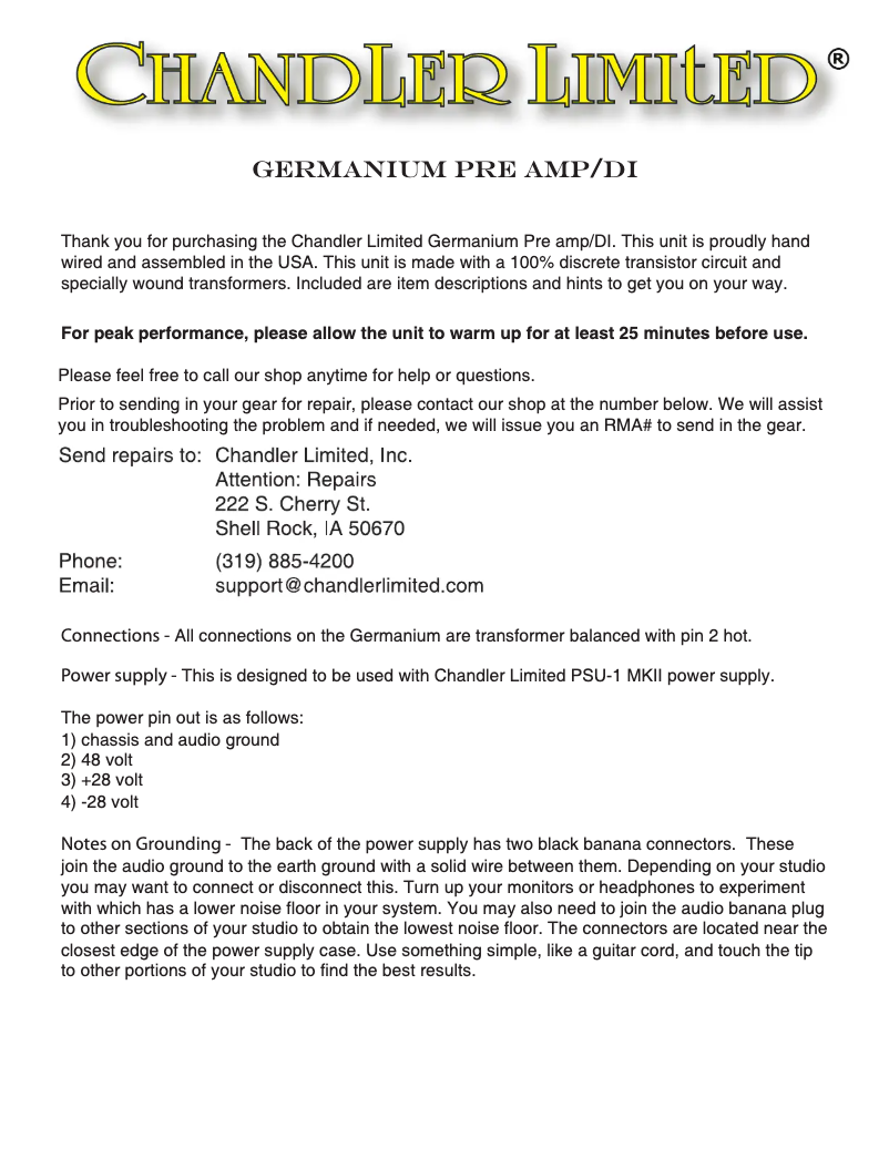 Página 1 del manual Manual de usuario Chandler Germanium Pre Amp/DI