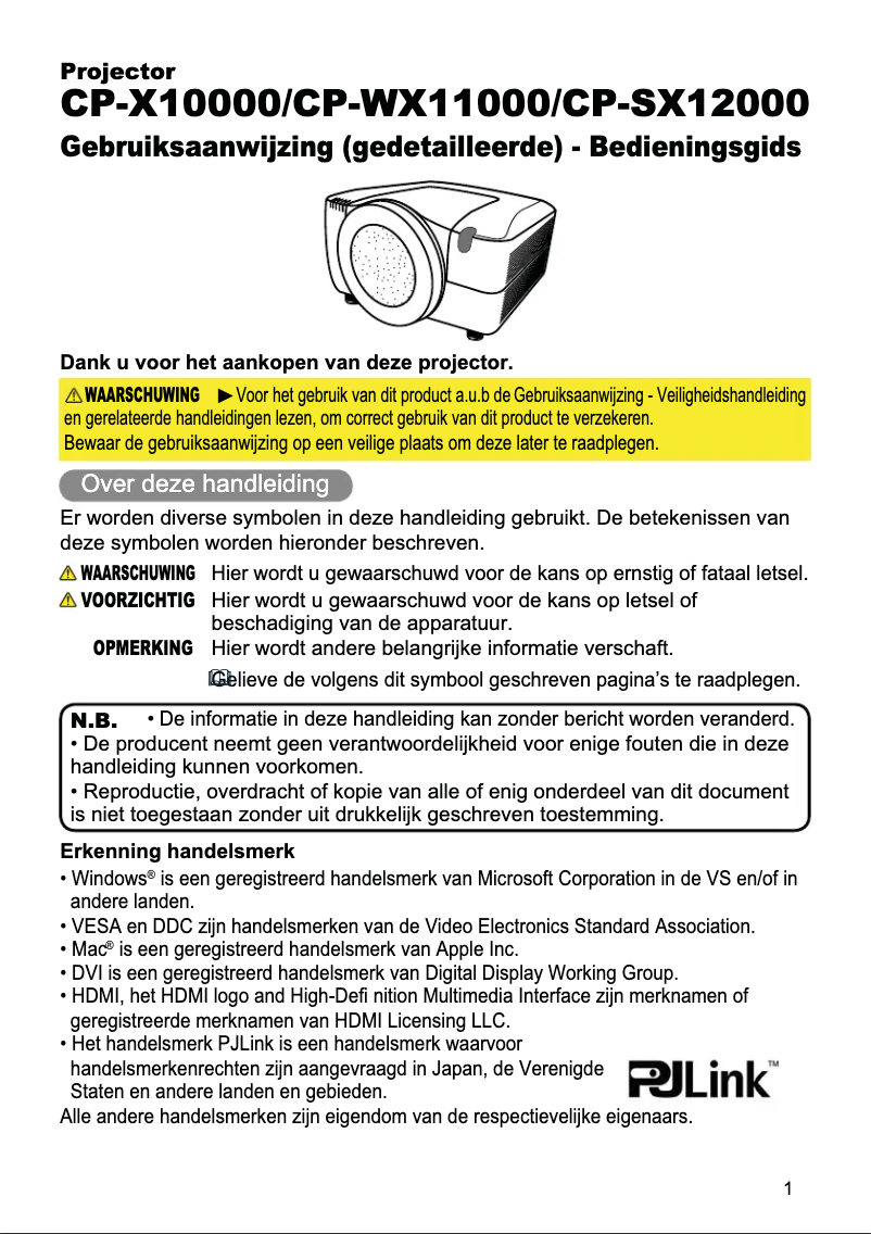 Imagen de la primera página del manual del dispositivo CP-SX12000W
