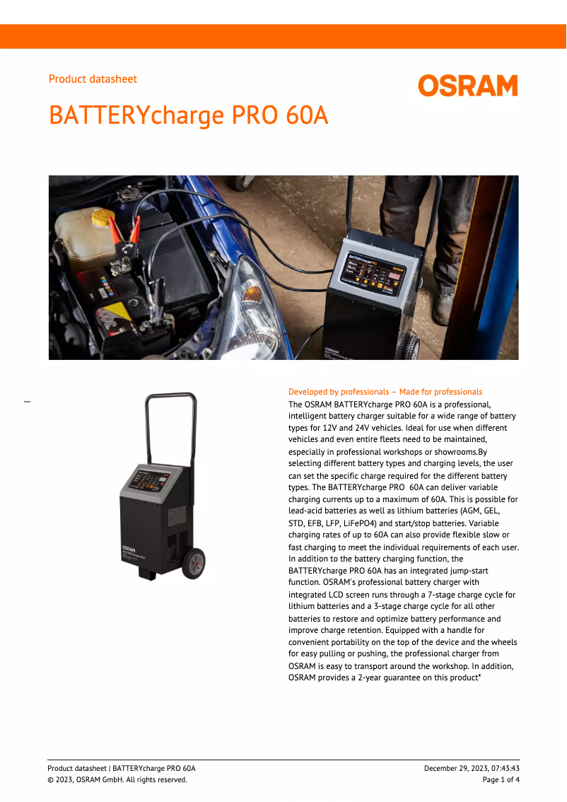 Página 1 del manual Ficha técnica Osram BATTERYcharge PRO 60A
