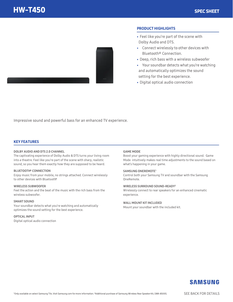 Imagen de la primera página del manual del dispositivo HW-T450