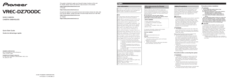 Página 1 del manual Guía de inicio rápido Pioneer VREC-DZ700DC