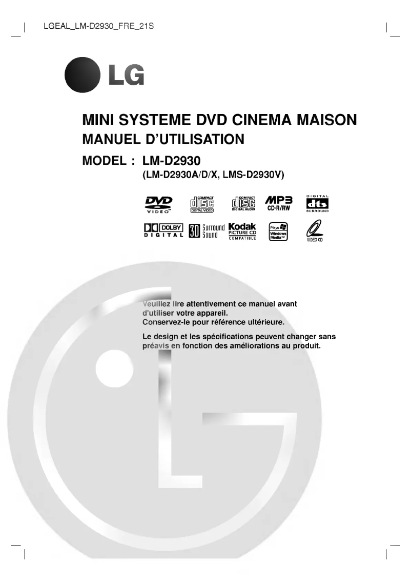 Imagen de la primera página del manual del dispositivo LM-D2930A