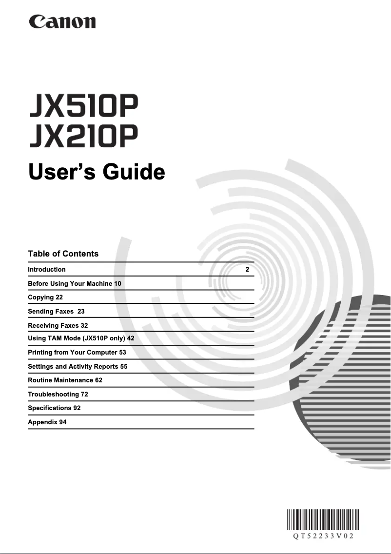 Imagen de la primera página del manual del dispositivo JX510P