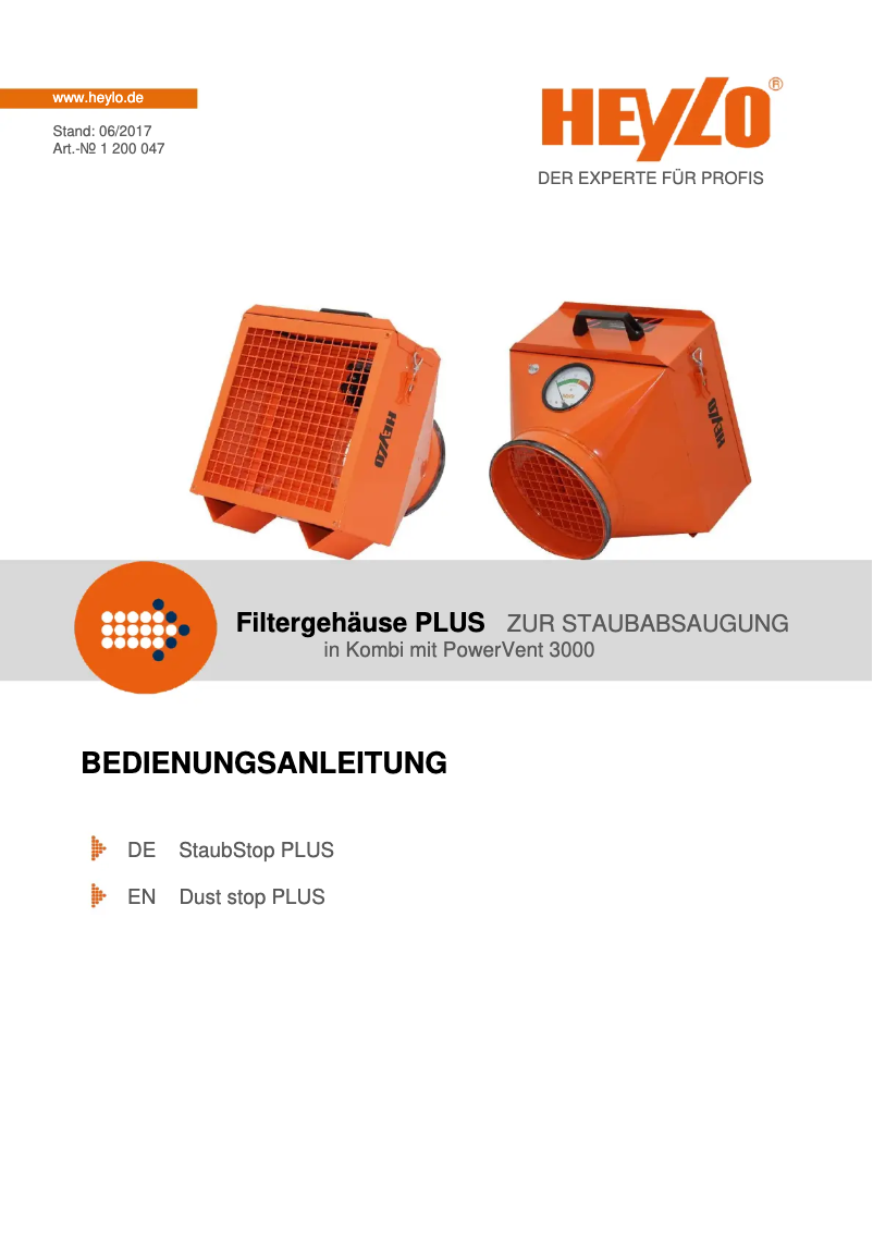 Página 1 del manual Manual de usuario Heylo StaubStop 3000 PLUS