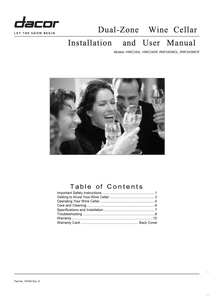 Página nº 1 - Manual de usuario Dacor HWC242L