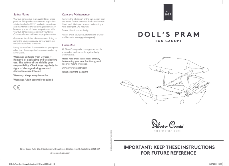 Imagen de la primera página del manual del dispositivo Doll's Pram Sun Canopy