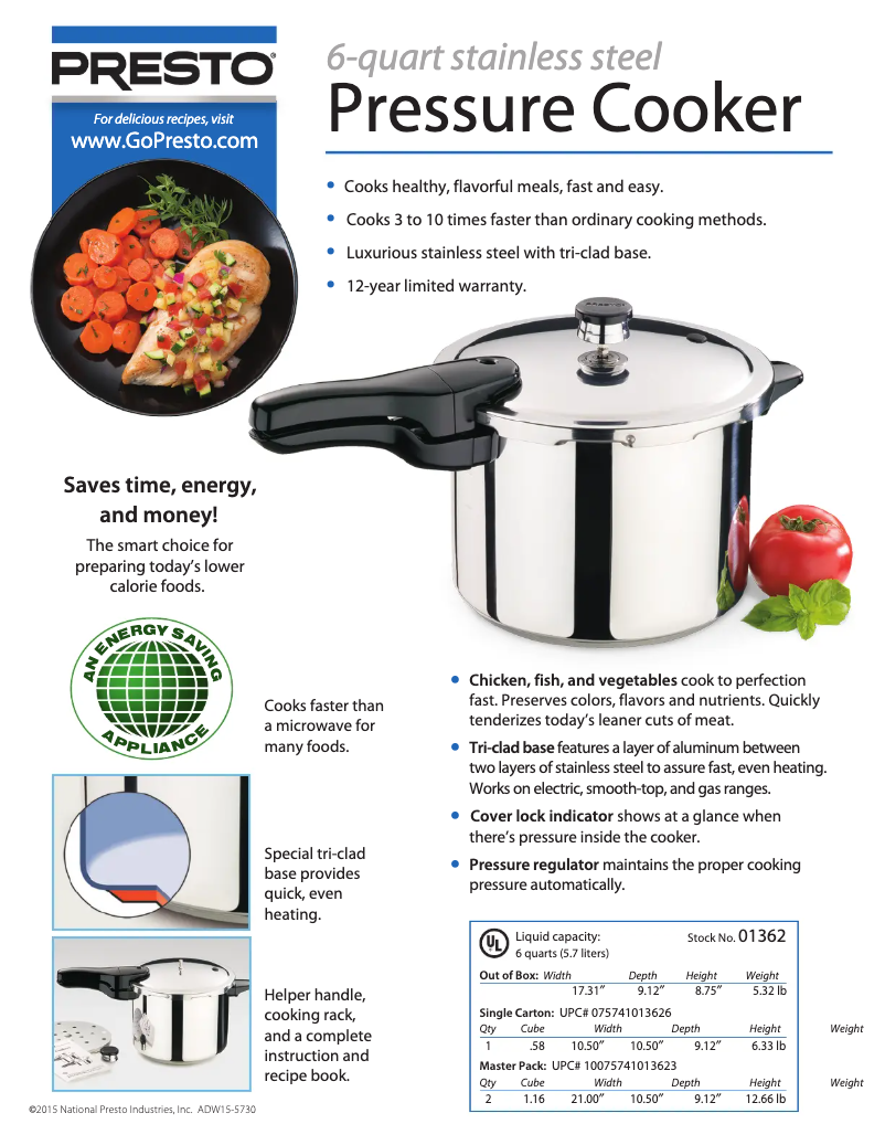 Página 1 del manual Ficha técnica Presto 01362