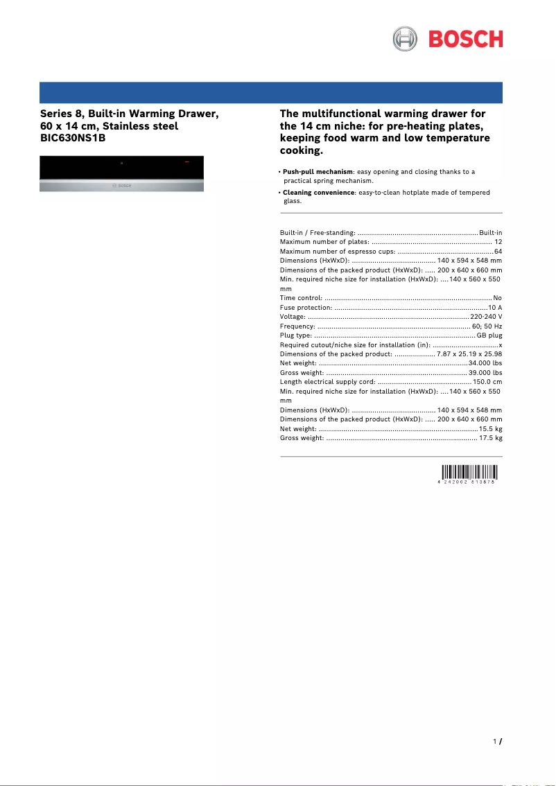 Página 1 del manual Ficha técnica Bosch BIC630NS1B