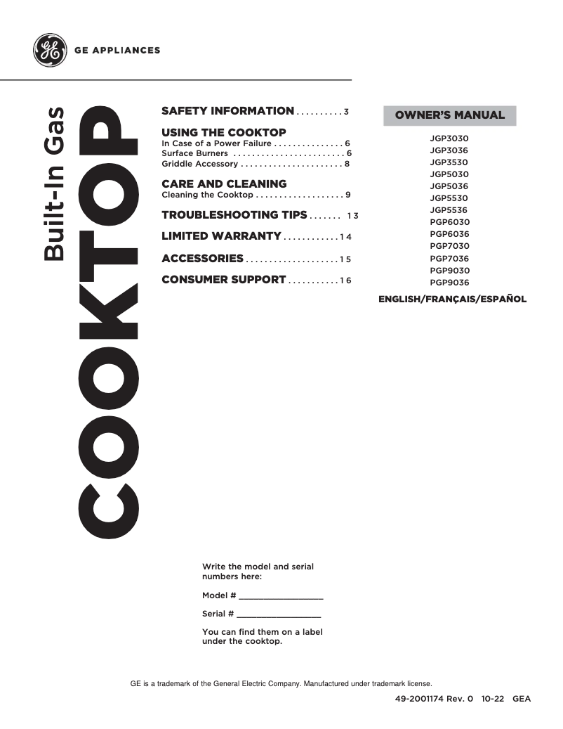 Imagen de la primera página del manual del dispositivo Profile PGP6030STSS