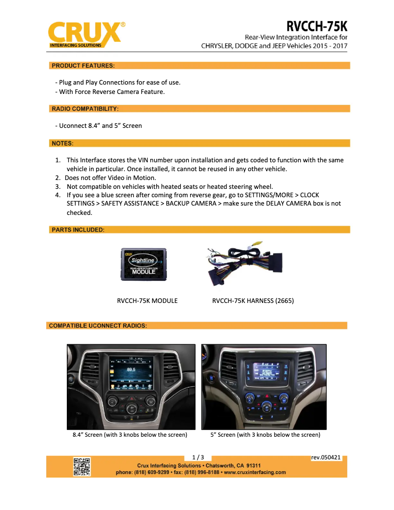Imagen de la primera página del manual del dispositivo RVCCH-75K