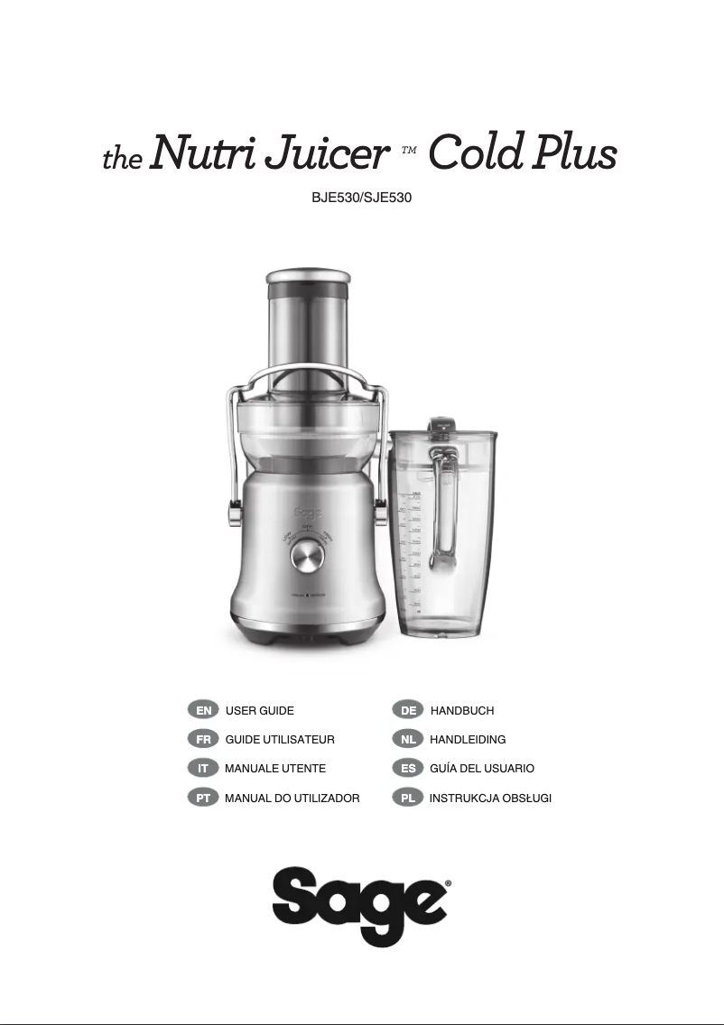 Página 1 del manual Manual de usuario Sage the Nutri Juicer Cold Plus SJE530
