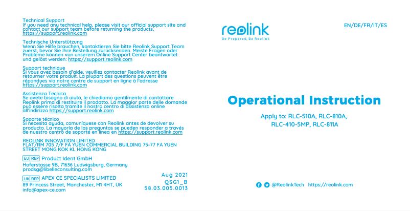 Página 1 del manual Guía de inicio rápido Reolink RLC-810A