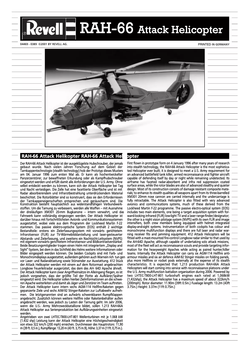 Imagen de la primera página del manual del dispositivo RAH-66 Attack Helicopter