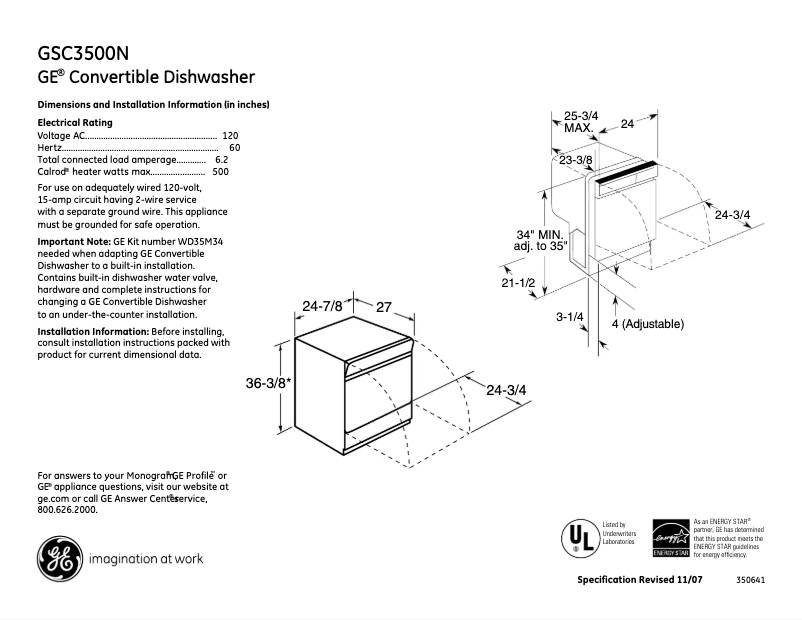 Imagen de la primera página del manual del dispositivo GSC3500NWW