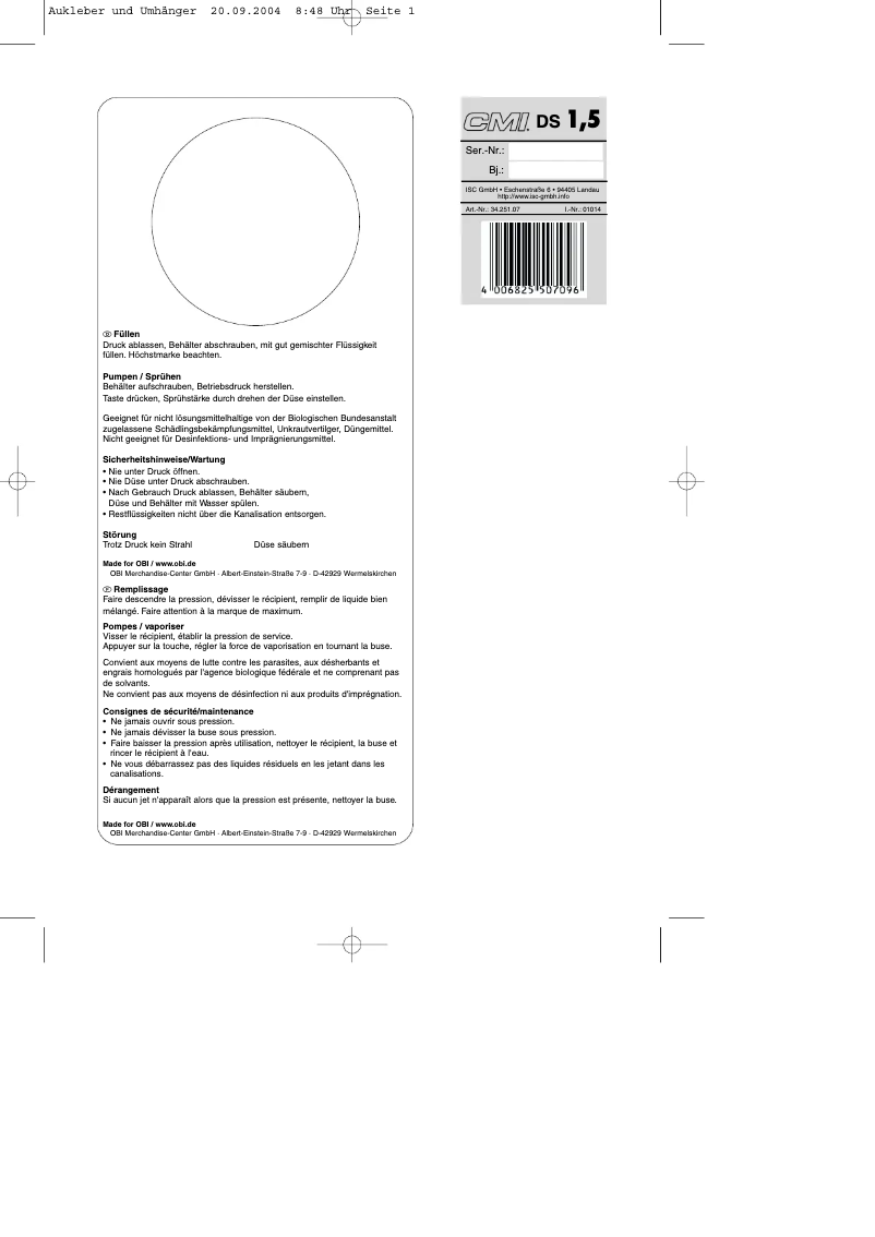 Página 1 del manual Manual de usuario CMI DS 1,5
