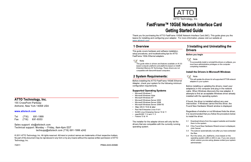 Página nº 1 - Manual de usuario Atto FastFrame NS14