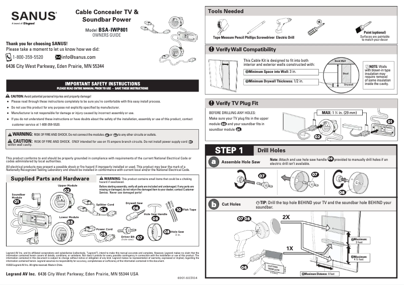 Página 1 del manual Manual de usuario Sanus BSA-IWP801