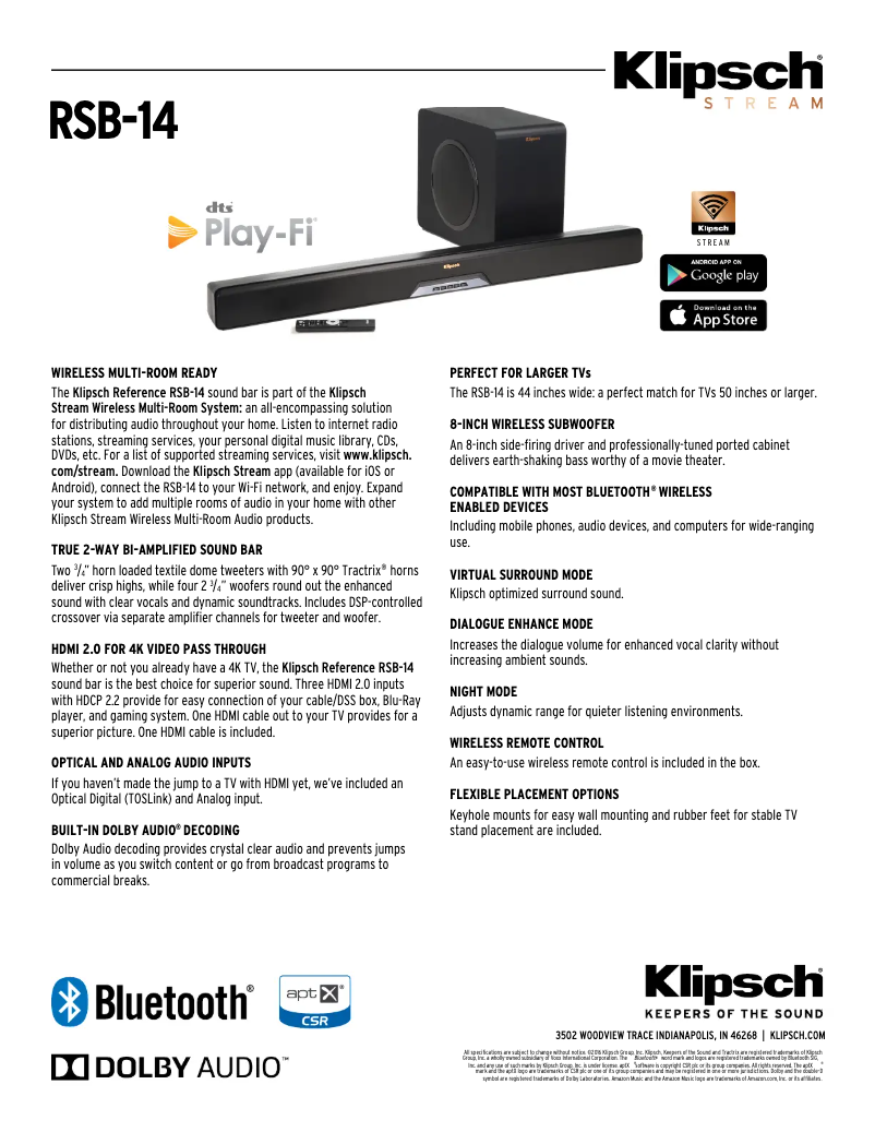 Página 1 del manual Ficha técnica Klipsch RSB-14