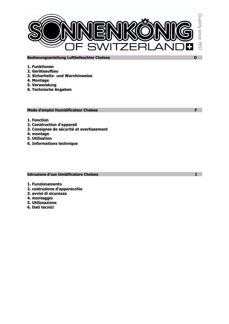 Página 1 del manual Manual de usuario Sonnenkönig Chelsea