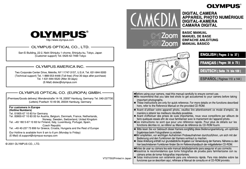 Página nº 1 - Manual de usuario Olympus Camedia D-150 Zoom