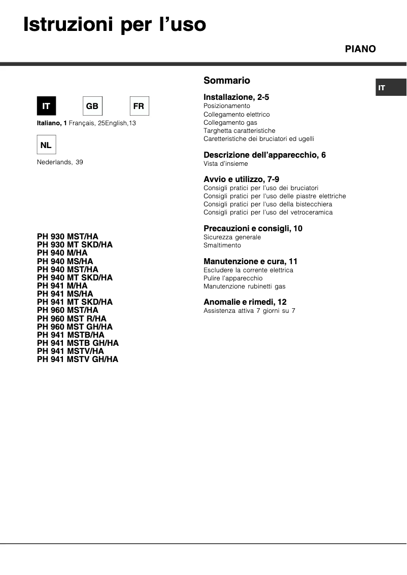 Página 1 del manual Manual de usuario Hotpoint PH 960MST (WH)/HA