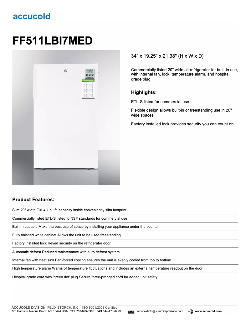 Imagen de la primera página del manual del dispositivo Accucold FF511LBI7MED