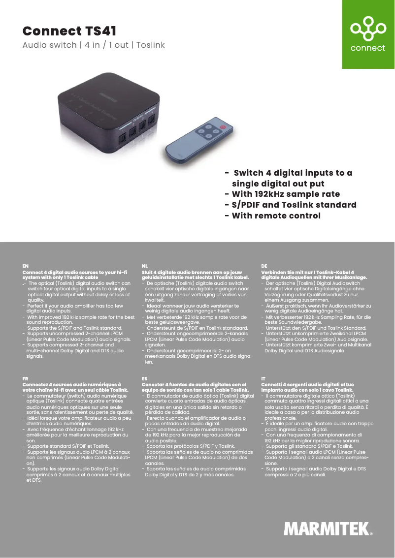 Página nº 1 - Ficha técnica Marmitek Connect TS41