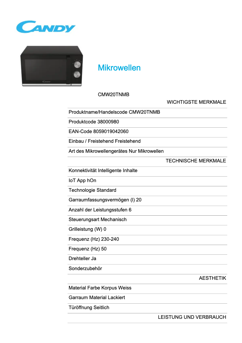 Imagen de la primera página del manual del dispositivo CMW20TNMB