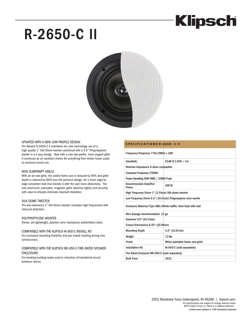 Página 1 del manual Ficha técnica Klipsch R-2650-C II