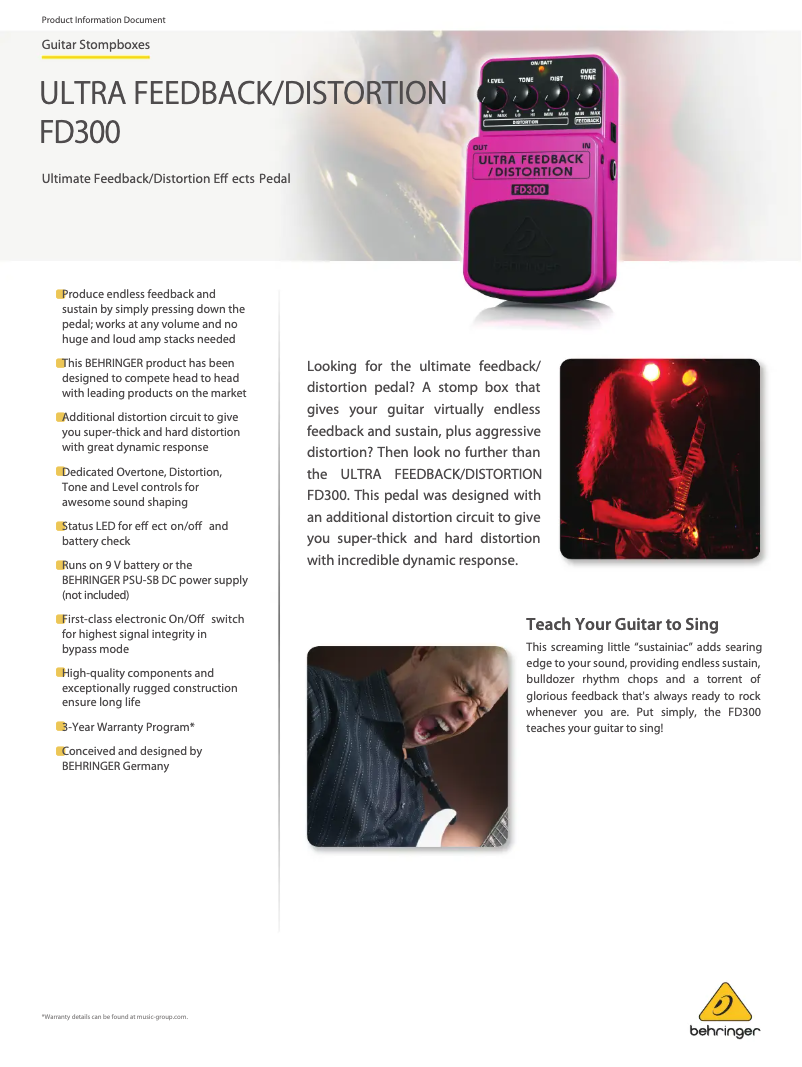 Imagen de la primera página del manual del dispositivo Ultra Feedback Distortion FD300