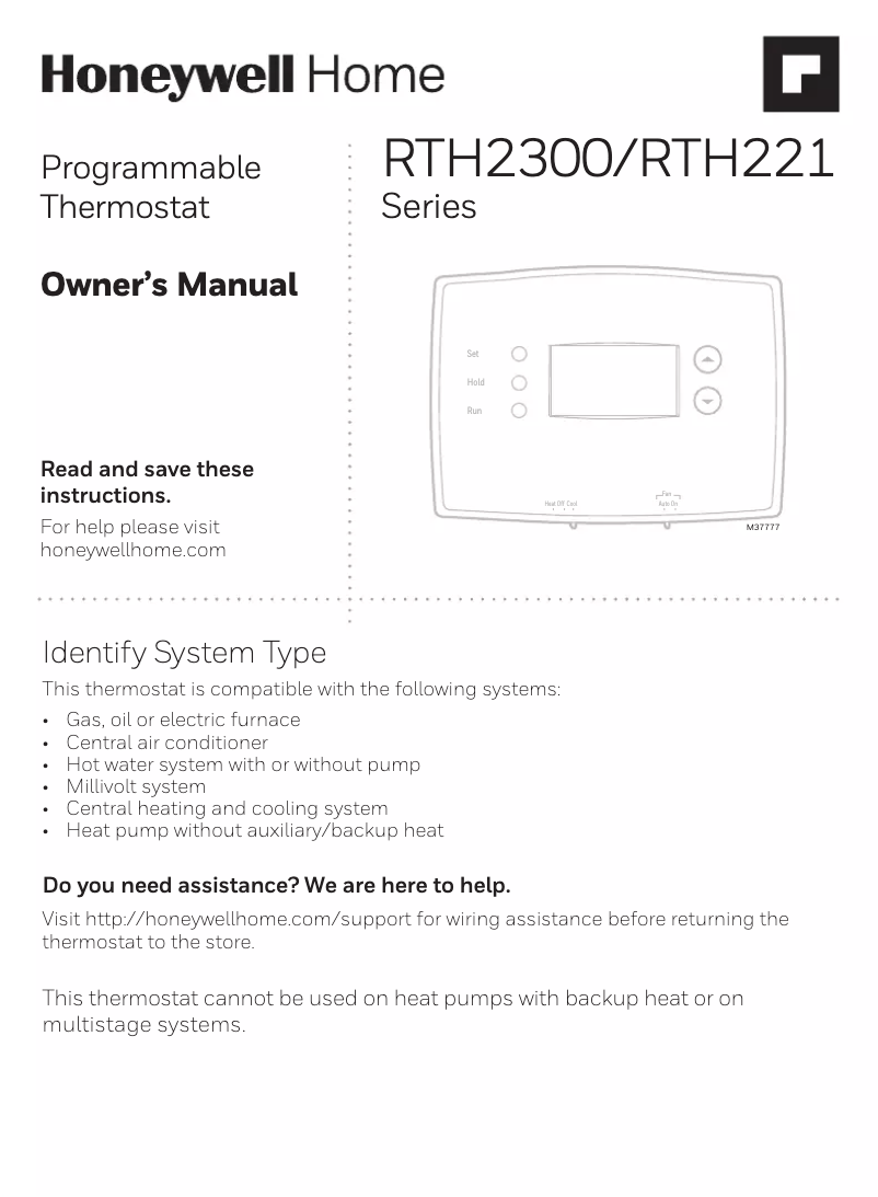 Página 1 del manual Manual de usuario Honeywell RTH221B1039/E1