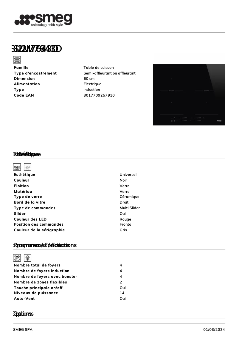 Página nº 1 - Ficha técnica Smeg SI2M7643D