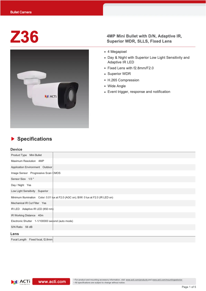 Imagen de la primera página del manual del dispositivo Z36