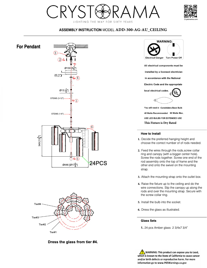 Página 1 del manual Manual de usuario Crystorama Addis ADD-300-AG-AU_CEILING